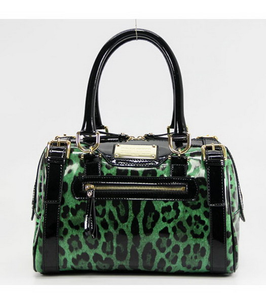 D & G della stampa del leopardo della pelle verniciata Top Handle Bag Verde
